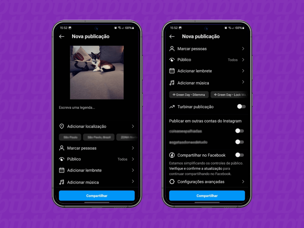 Screenshots of the Instagram application show the options available in the 