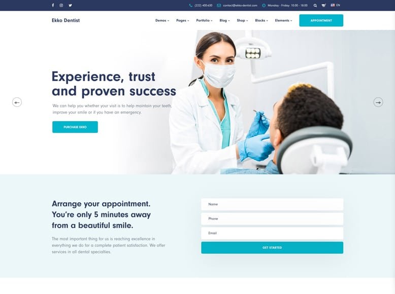 Ekko - WordPress template for doctors, dentists, health clinics, hospitals