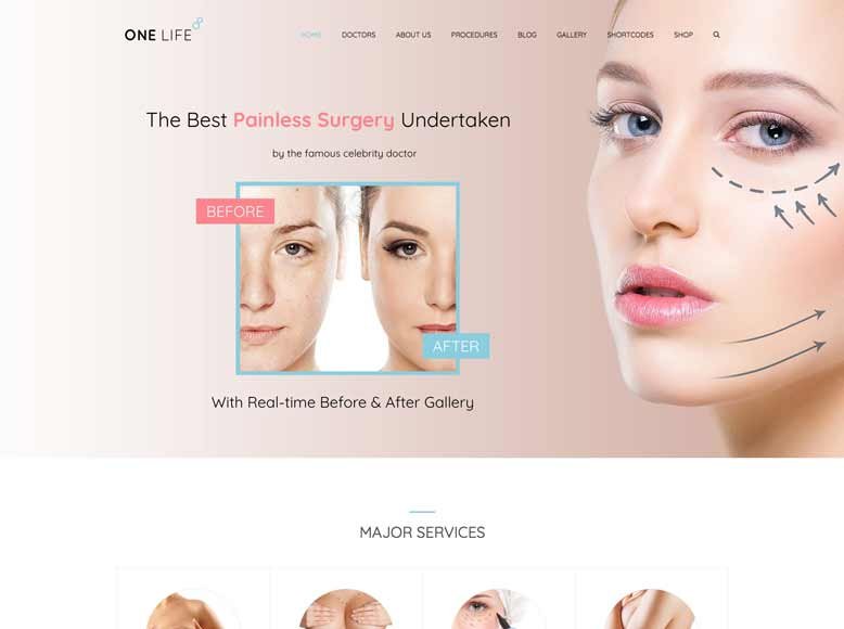 OneLife - Plantilla WordPress para centros de estética, cirugía plástica, clínicas de belleza