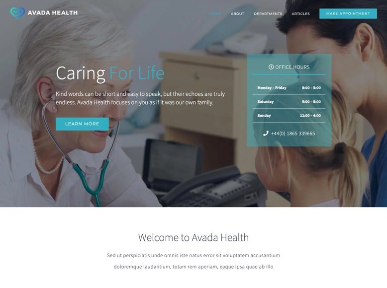 Avada - WordPress template for doctors, pediatricians, psychologists, elderly care