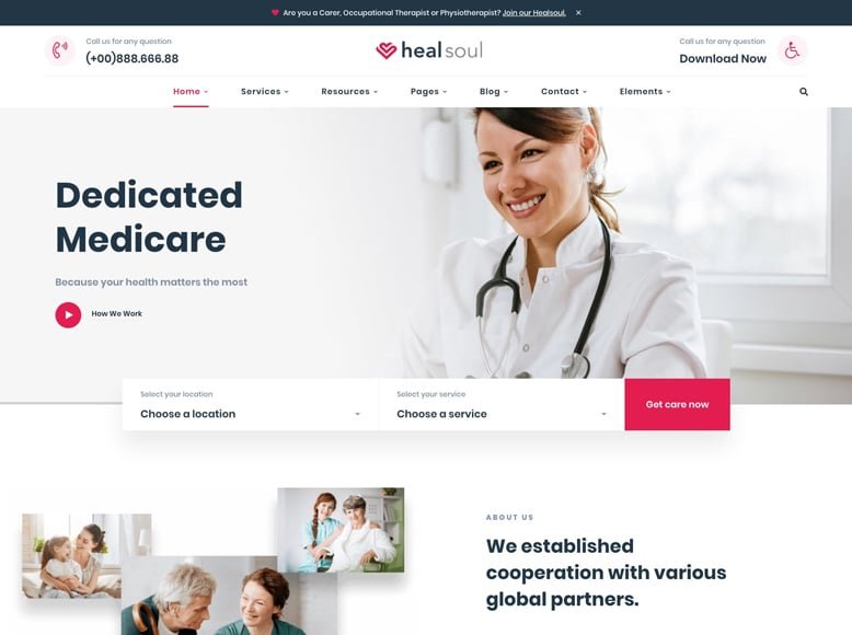 Healsoul - Plantilla WordPress para atención médica y cuidados médicos a domicilio