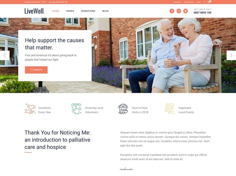 LiveWell - Plantilla WordPress para residencias de mayores y centros geriátricos