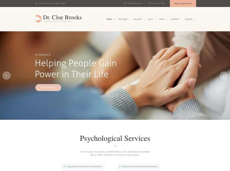 Cloe Brooks - Tema WordPress para psicólogos, psiquiatras y coachs