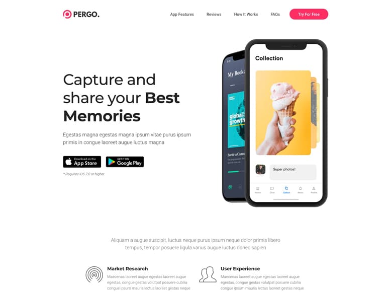 Pergo - Plantilla WordPress página de aterrizaje para promoción de apps móviles