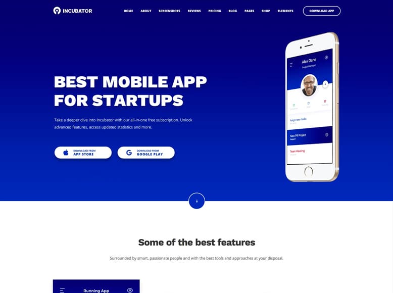 Incubator - Plantilla WordPress para startups y empresas de desarrollo de aplicaciones móviles