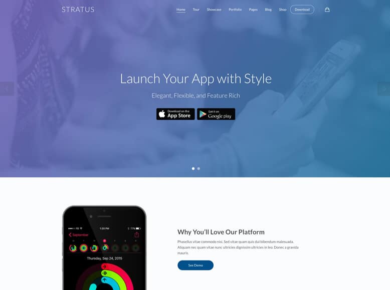 Stratus - Plantilla WordPress para promoción de aplicaciones móviles y software